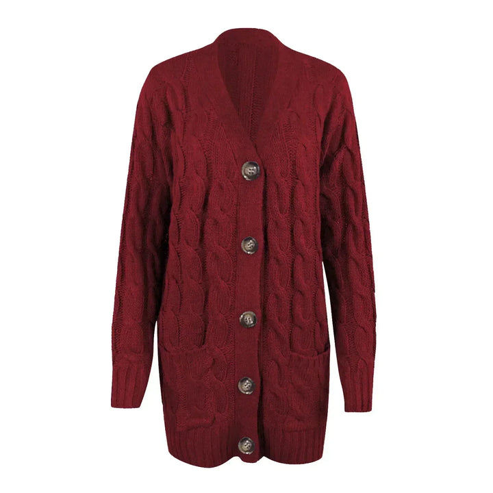 Elegancki burgundowy sweter damski z dekoltem w serek
