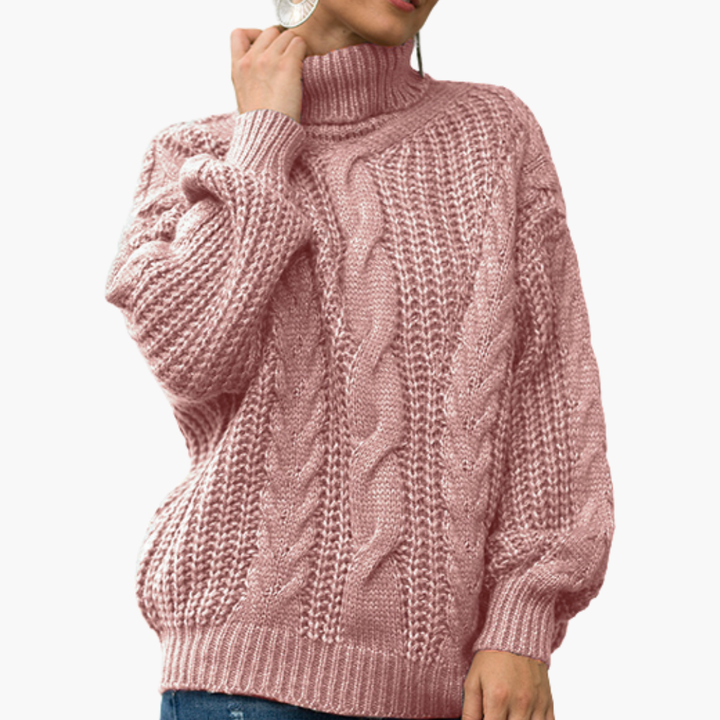 Damski sweter zimowy z wysokim kołnierzem, doskonała baza do eleganckich stylizacji.