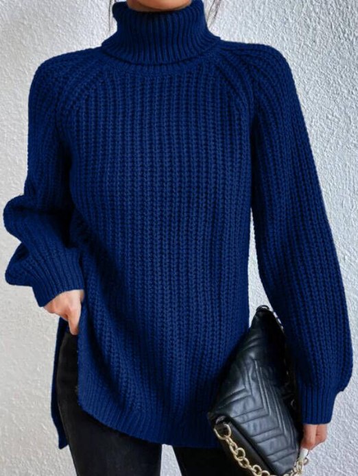 Stylowy zimowy sweter damski z miękkiej dzianiny z golfem