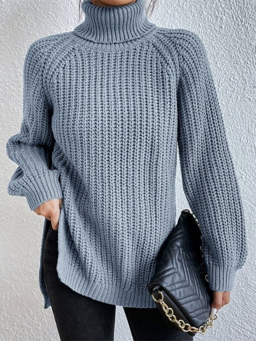Modny sweter damski z długim rękawem i golfem w stylizacji