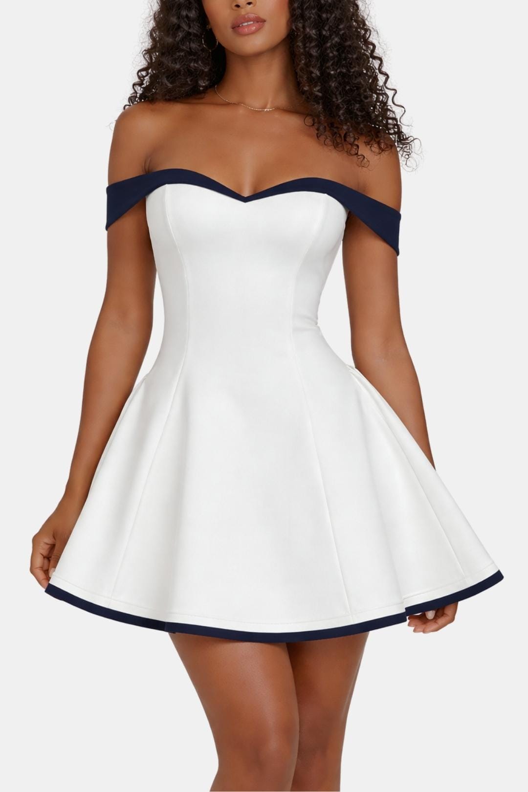Damska sukienka mini z odkrytymi ramionami i gorsetem przód