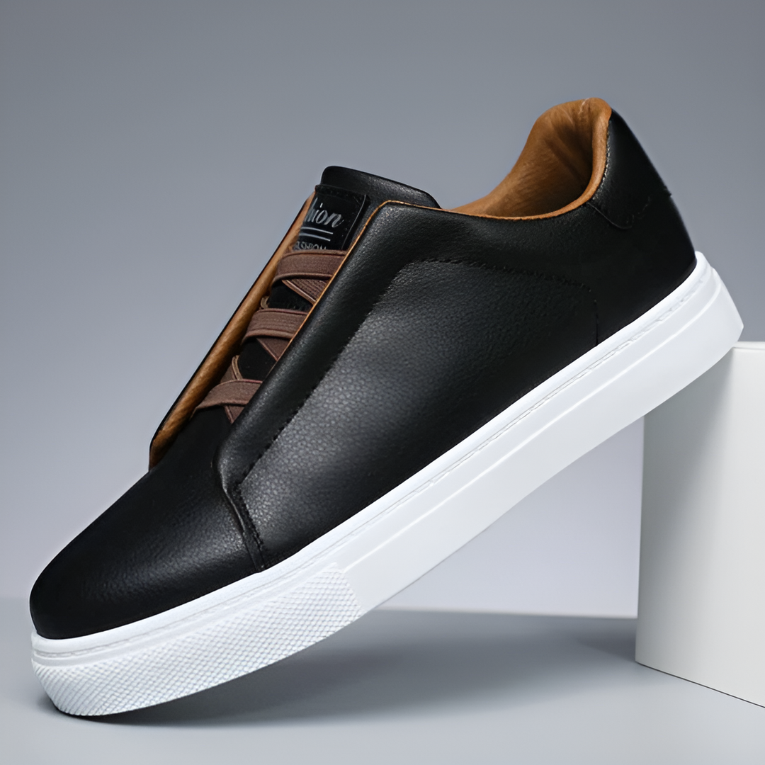 Brązowe sneakersy męskie Patryk z widocznym przeszyciem cholewki