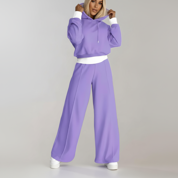 Wygodny komplet loungewear z kapturem i długimi spodniami