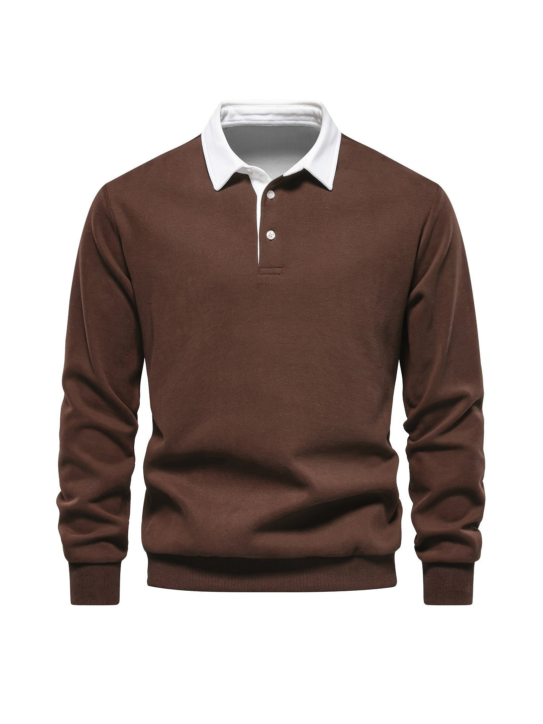 Brązowa męska bluza polo z długim rękawem w stylu casual