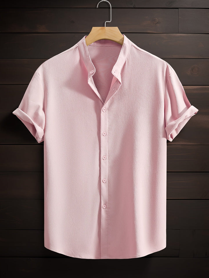Męska koszula ze stójką i krótkim rękawem Hubert w stylizacji smart casual