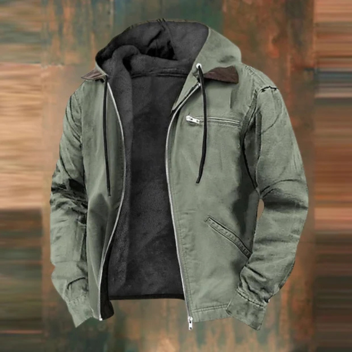 Zielona męska kurtka zimowa z kapturem i zamkiem