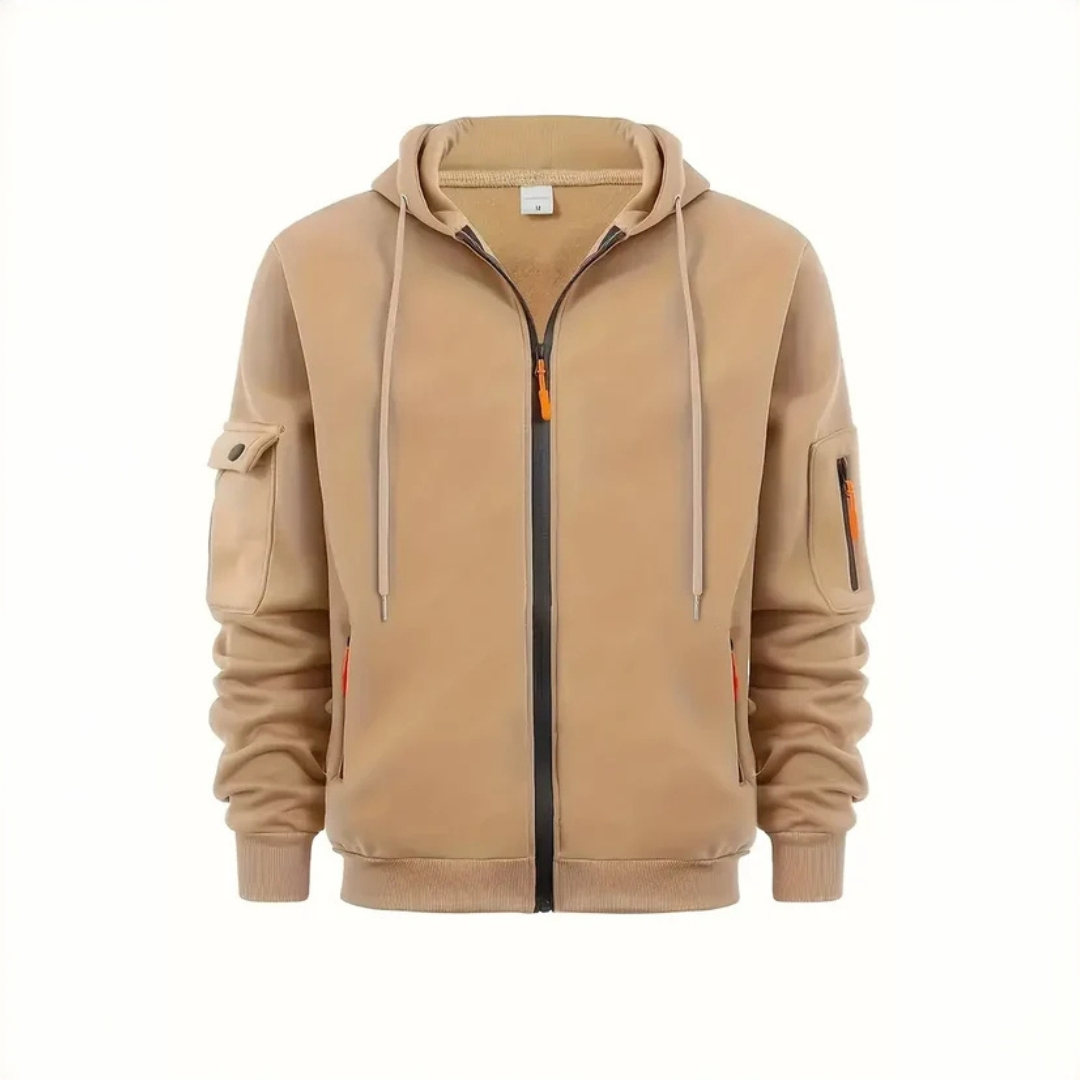 Męska bluza z kapturem w kolorze khaki z zamkiem błyskawicznym