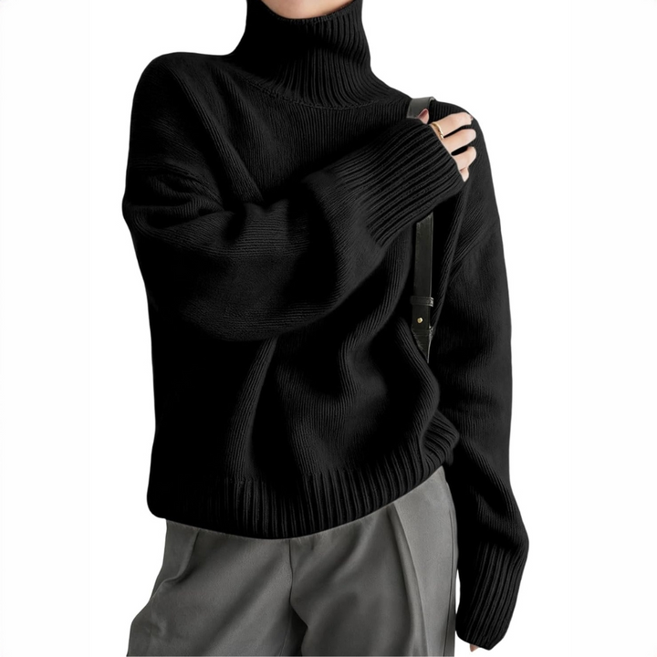 Modny damski sweter z golfem o miękkiej fakturze, elegancka i komfortowa odzież na zimę