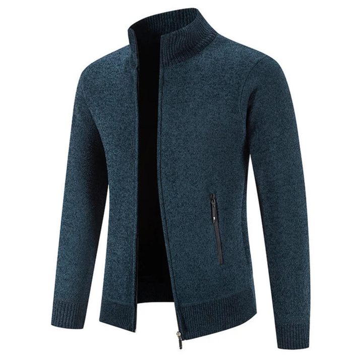 Szary męski sweter rozpinany z kołnierzem, modny smart casual