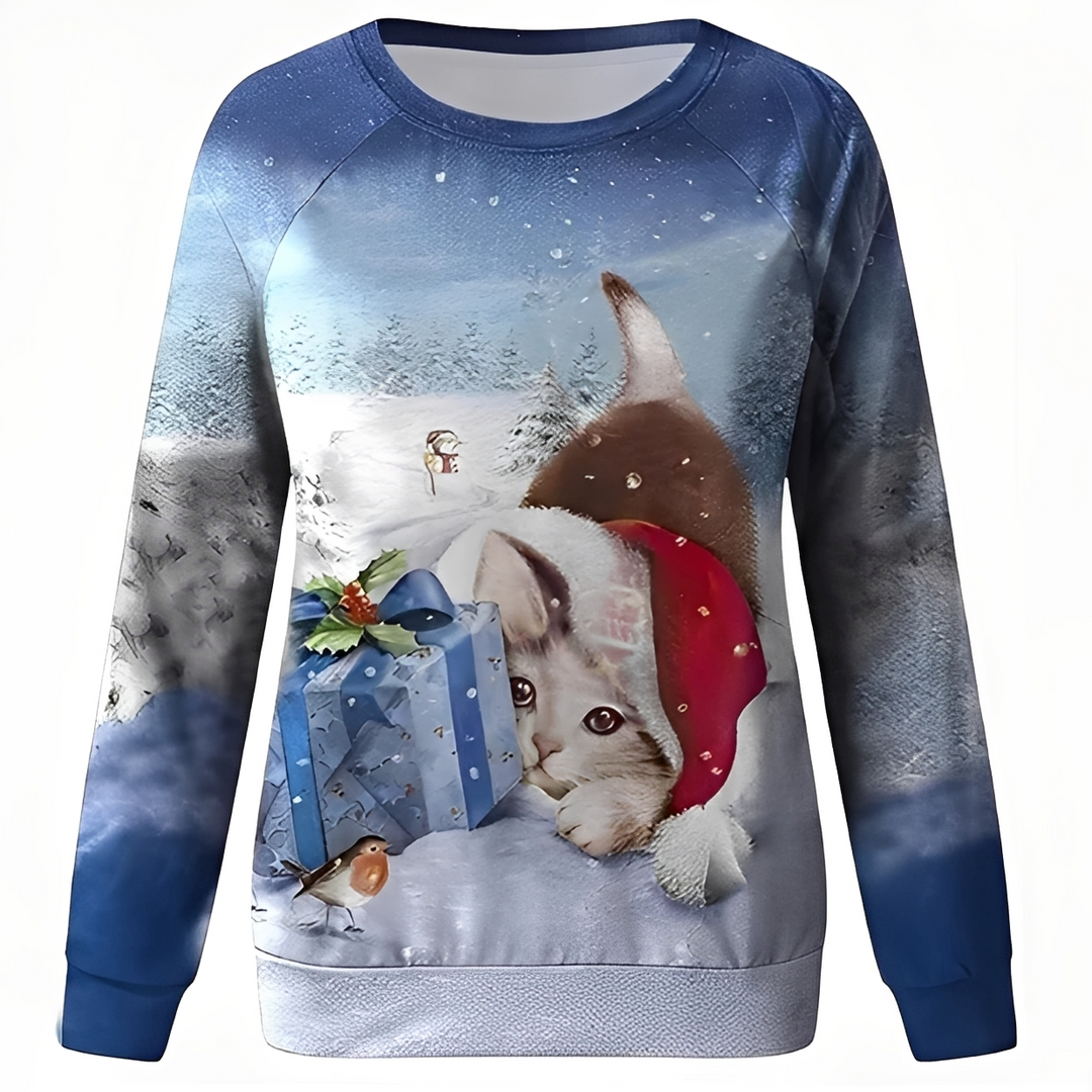 Wygodny sweter damski z reniferem i świątecznym wzorem