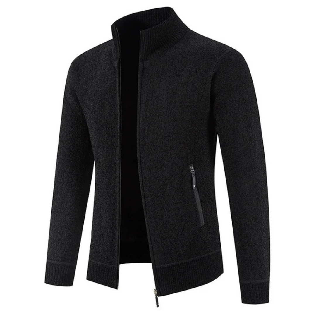 Elegancki czarny sweter męski rozpinany, odzież codzienna