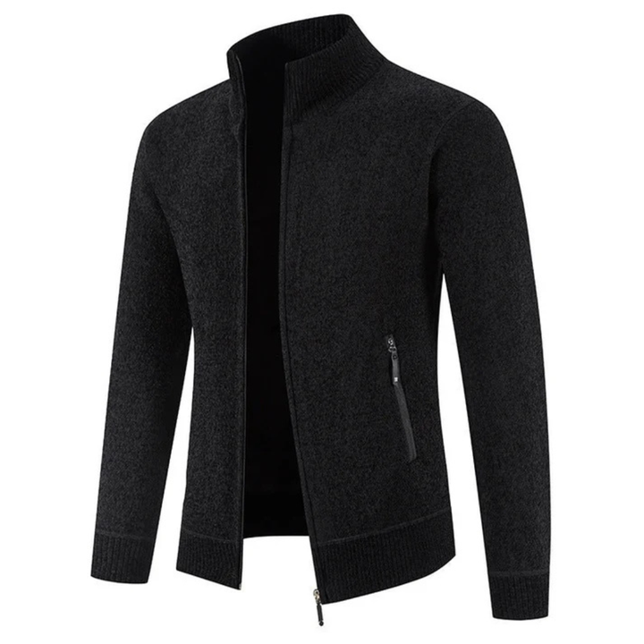 Elegancki czarny sweter męski rozpinany, odzież codzienna
