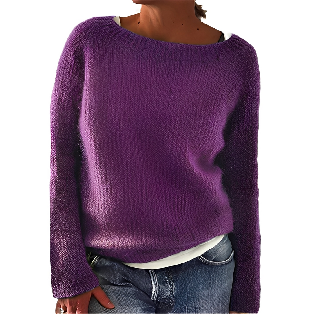 Fioletowy elegancki sweter damski z dzianiny w codziennej stylizacji