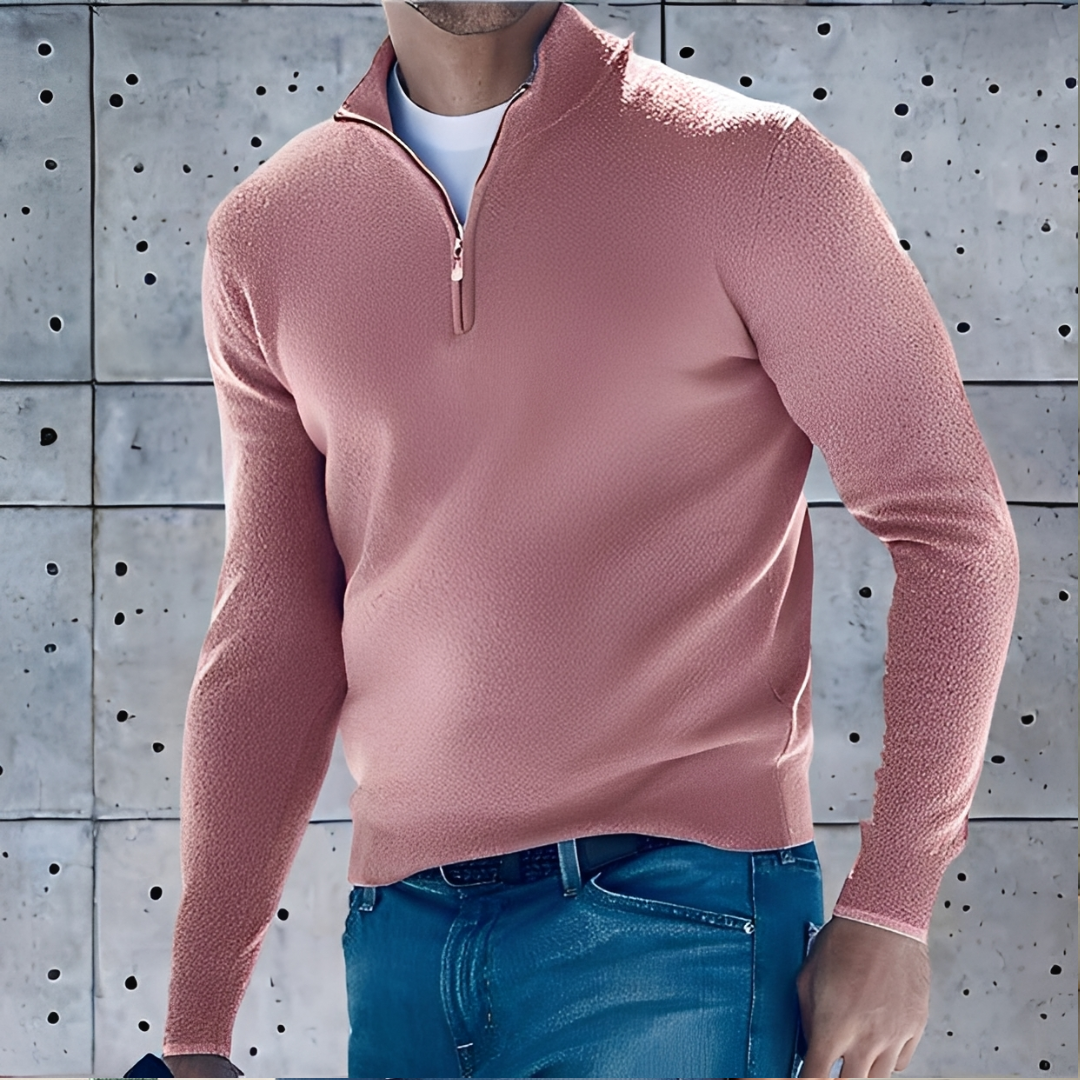 Modny sweter męski z suwakiem, odzież jesienno-zimowa