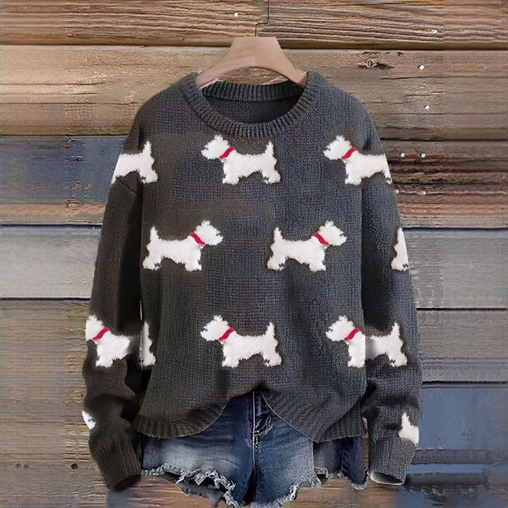 Stylowy sweter w owieczki, tekstura i scieg dzianiny
