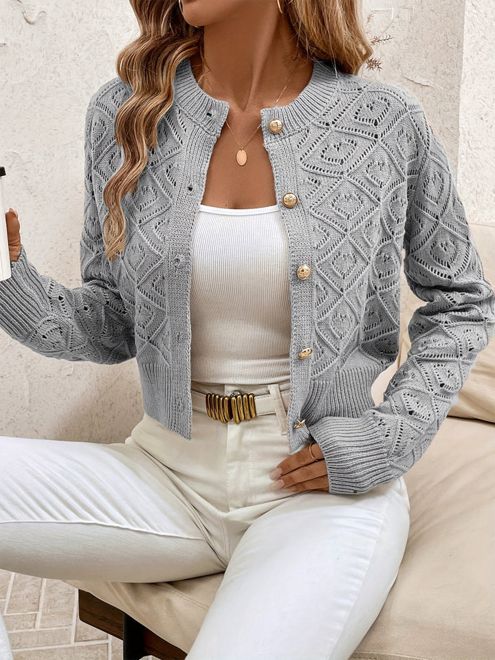 Damski kardigan rozpinany w stylu casual, wzór diamentowy