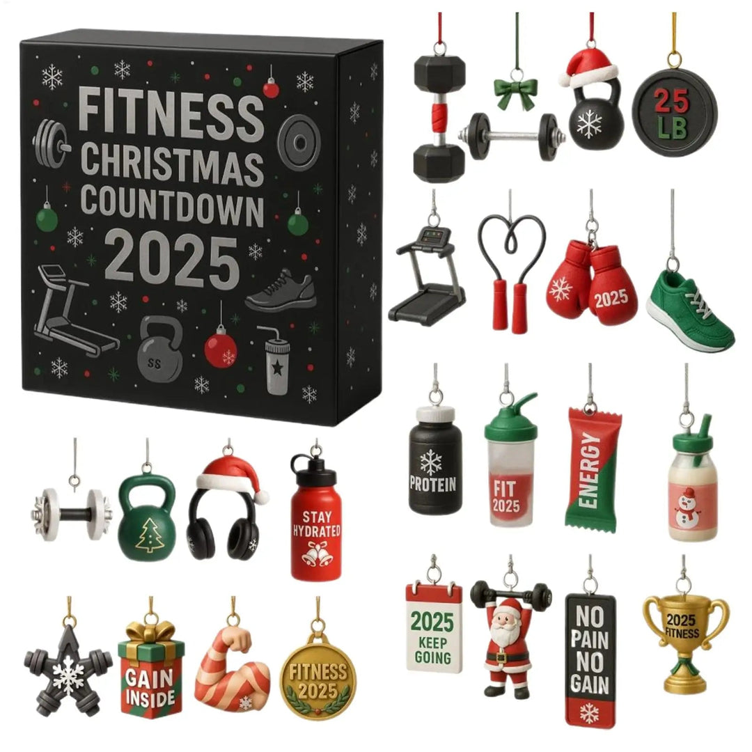 Kalendarz adwentowy fitness akrylowy, nowoczesna ozdoba bożonarodzeniowa dla entuzjastów sportu.