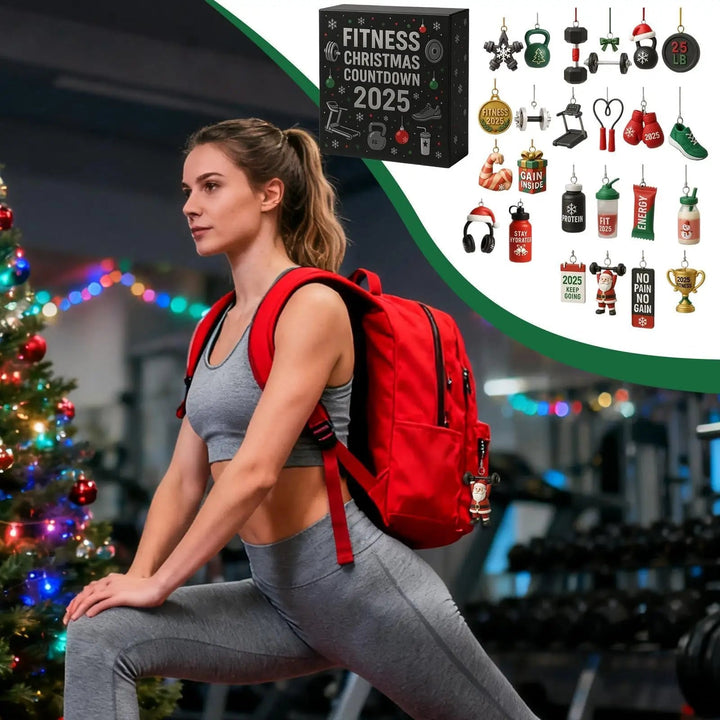 Dekoracyjny akrylowy kalendarz adwentowy fitness, stylowe odliczanie do Bożego Narodzenia.