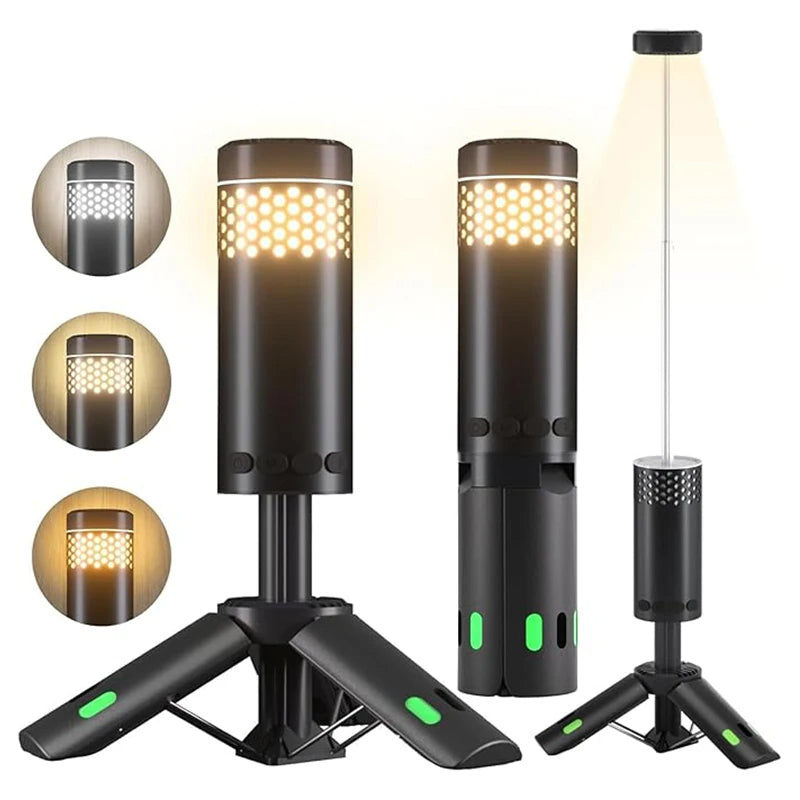 Akumulatorowa lampa kempingowa LED na statywie, z funkcją powerbanku, idealna na outdoor.