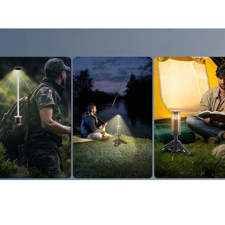 Wodoodporna lampa kempingowa LED, akumulatorowa, ze statywem, niezawodna na outdoor.