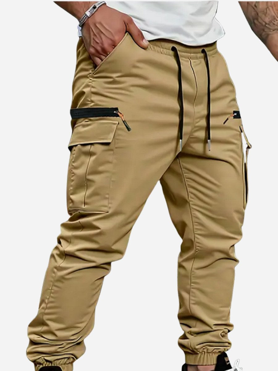 Męskie spodnie dresowe stretch Alastair w kolorze khaki z kieszeniami cargo