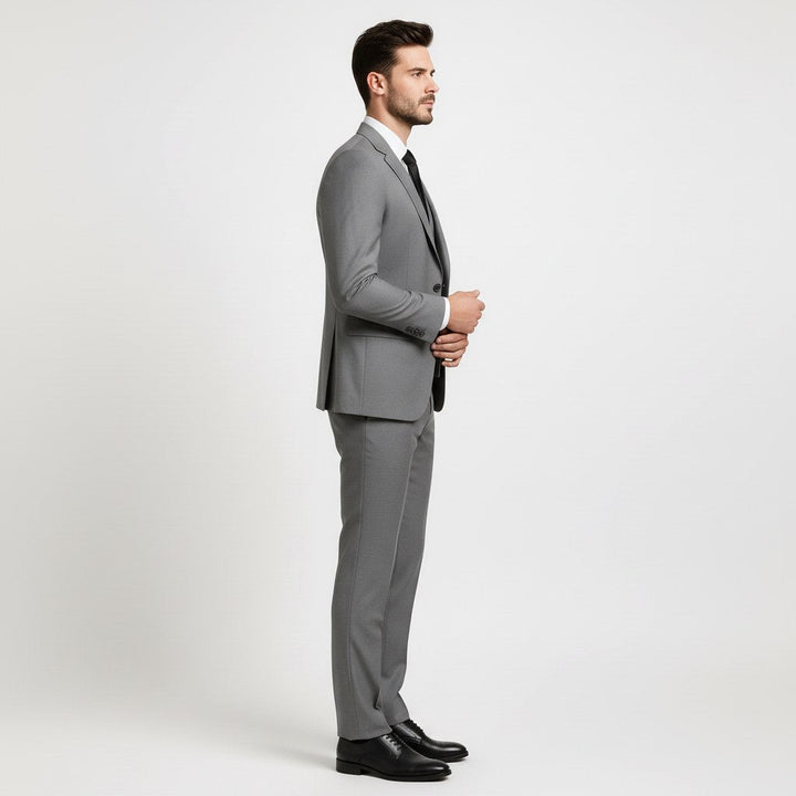 Stylowe spodnie od garnituru męskiego w kant, szary elegancki model