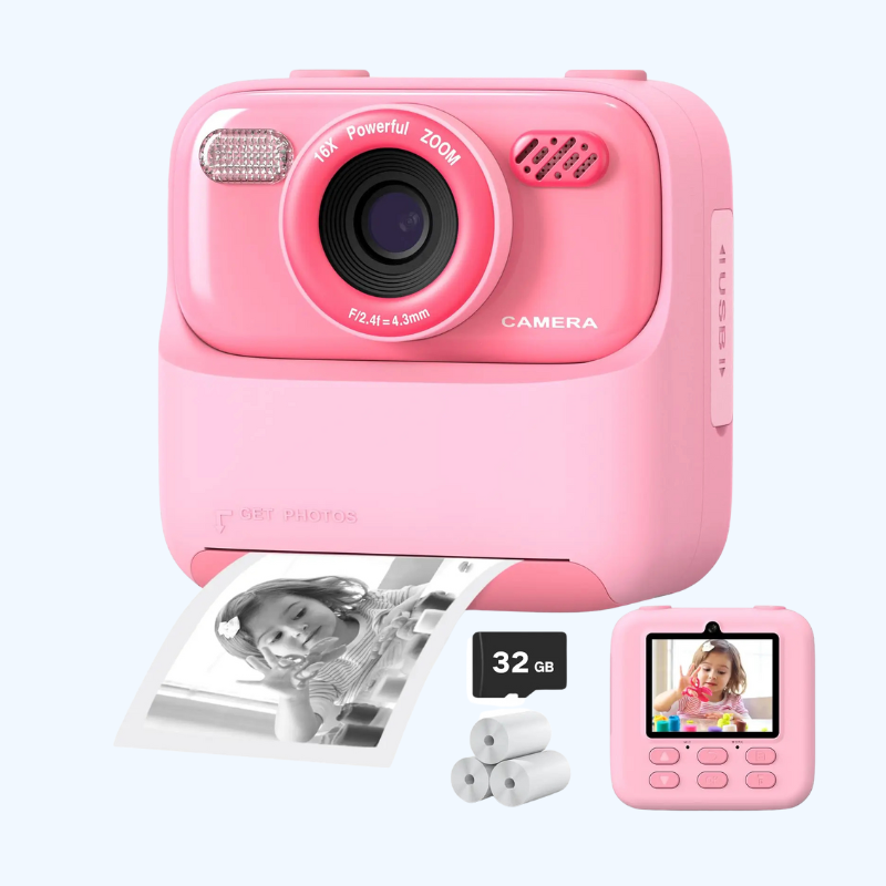 Kamera dziecięca HD z funkcją selfie, natychmiastowym drukiem i pamięcią 32GB. Rozwija kreatywność.