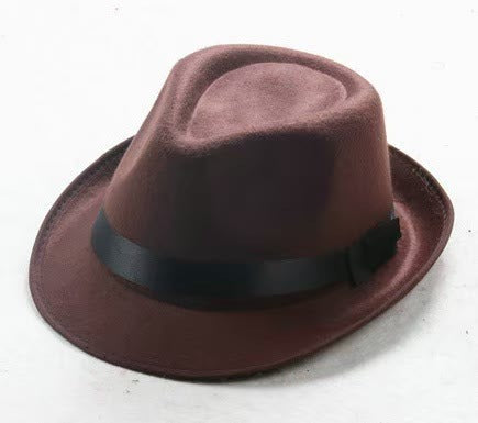 Czarny damski kapelusz fedora z ozdobną wstążką, widok z profilu
