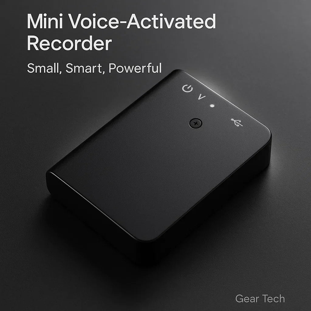 Czarny mini rejestrator z technologią aktywacji głosem
