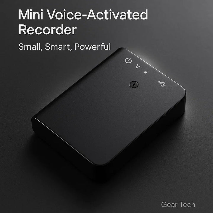 Czarny mini rejestrator z technologią aktywacji głosem