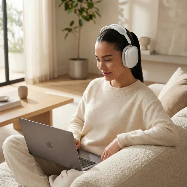 Składane słuchawki bluetooth z ANC zaprezentowane na neutralnym tle