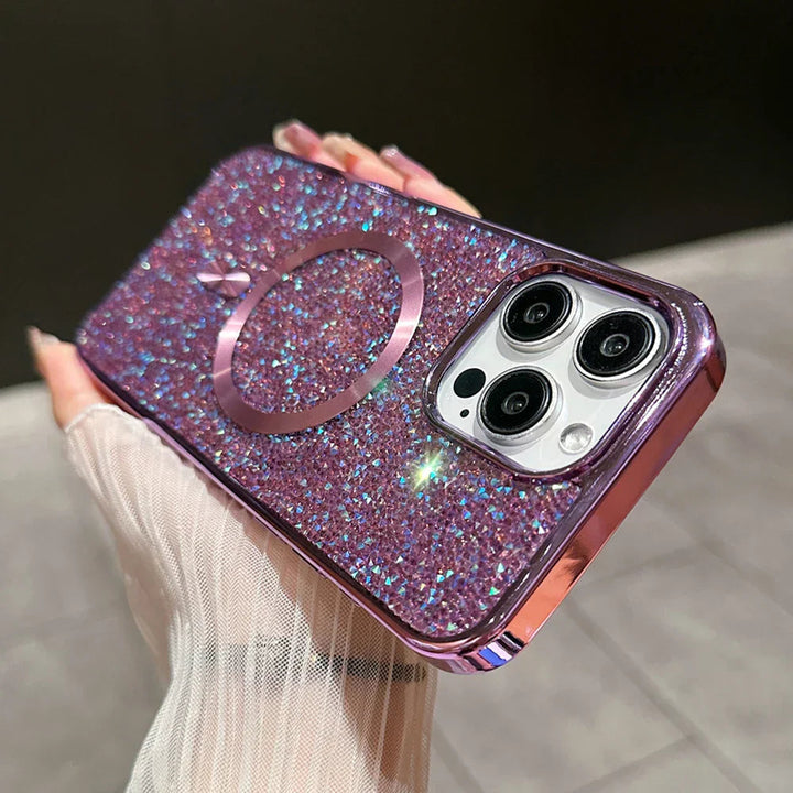 Błyszczące magnetyczne etui brokatowe na iPhone'a, stylowa ochrona przed upadkami. Akcesoria do telefonu.