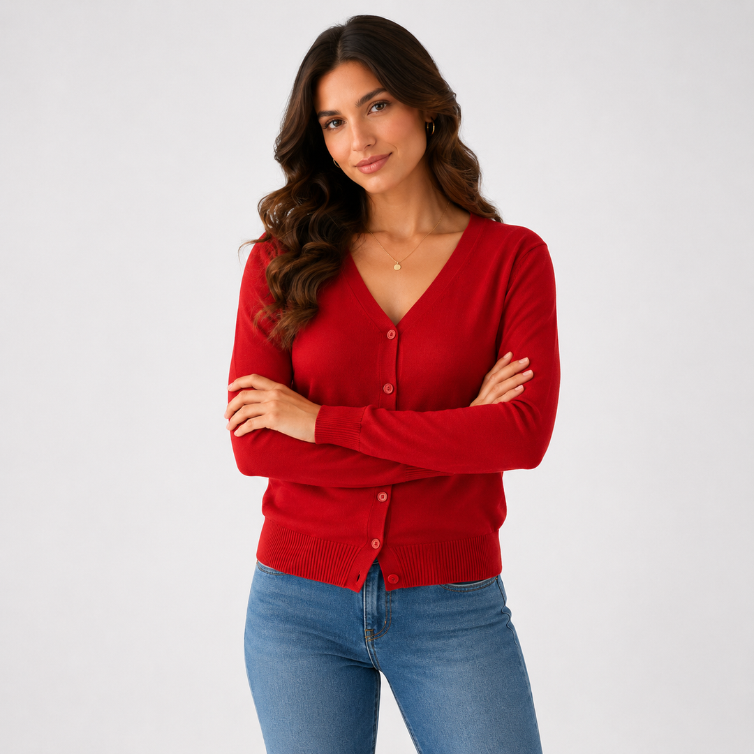 Casualowy sweter rozpinany damski z ozdobnymi guzikami