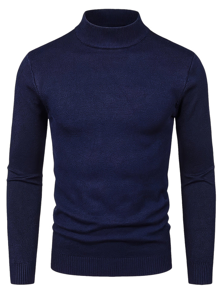 Ciepły sweter męski z golfem w modnym stylu casual, zbliżenie na splot