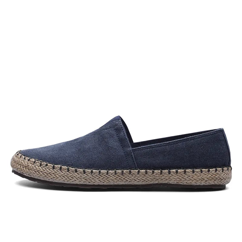 Niebieskie męskie espadryle letnie na plecionej podeszwie