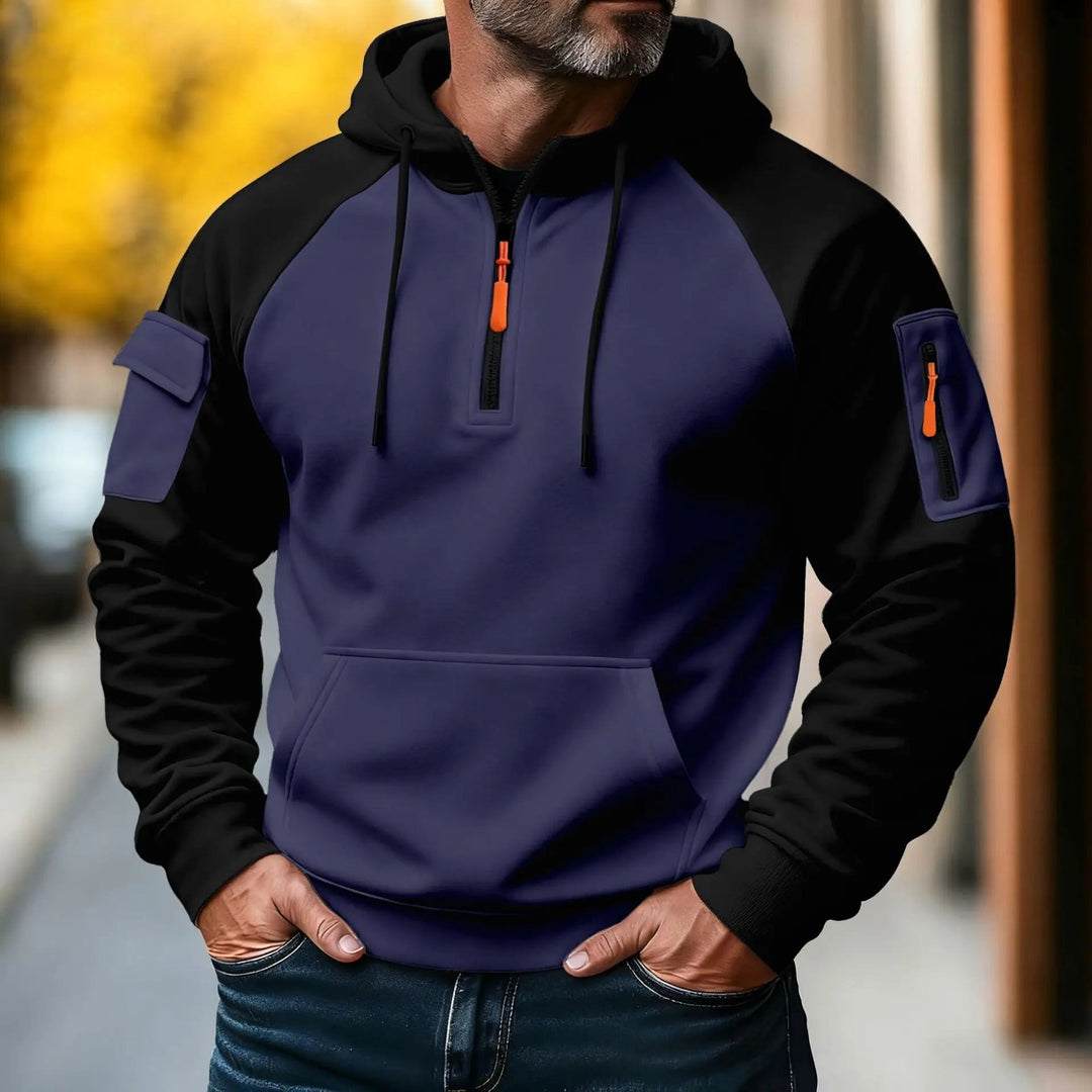 Czarny męski sportowy sweter z zamkiem pod szyją, odzież męska