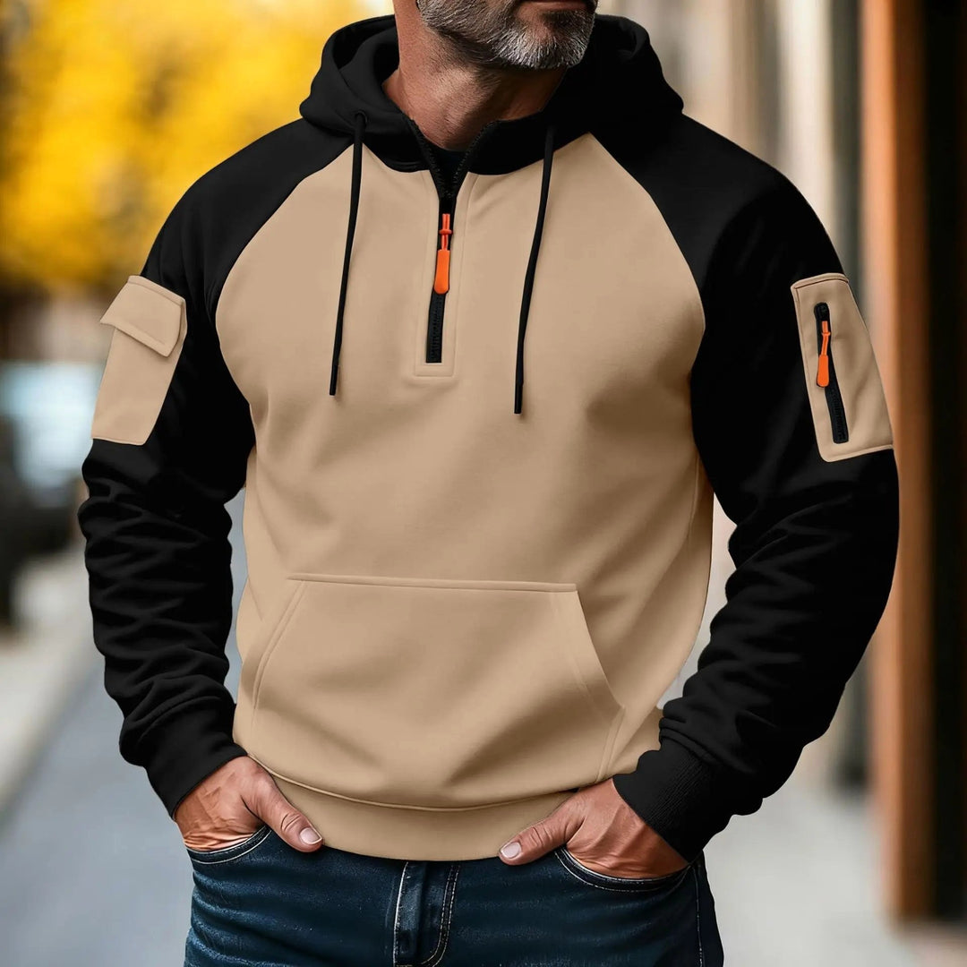 Stylowy sweter męski w kolorze khaki, zapinany na zamek
