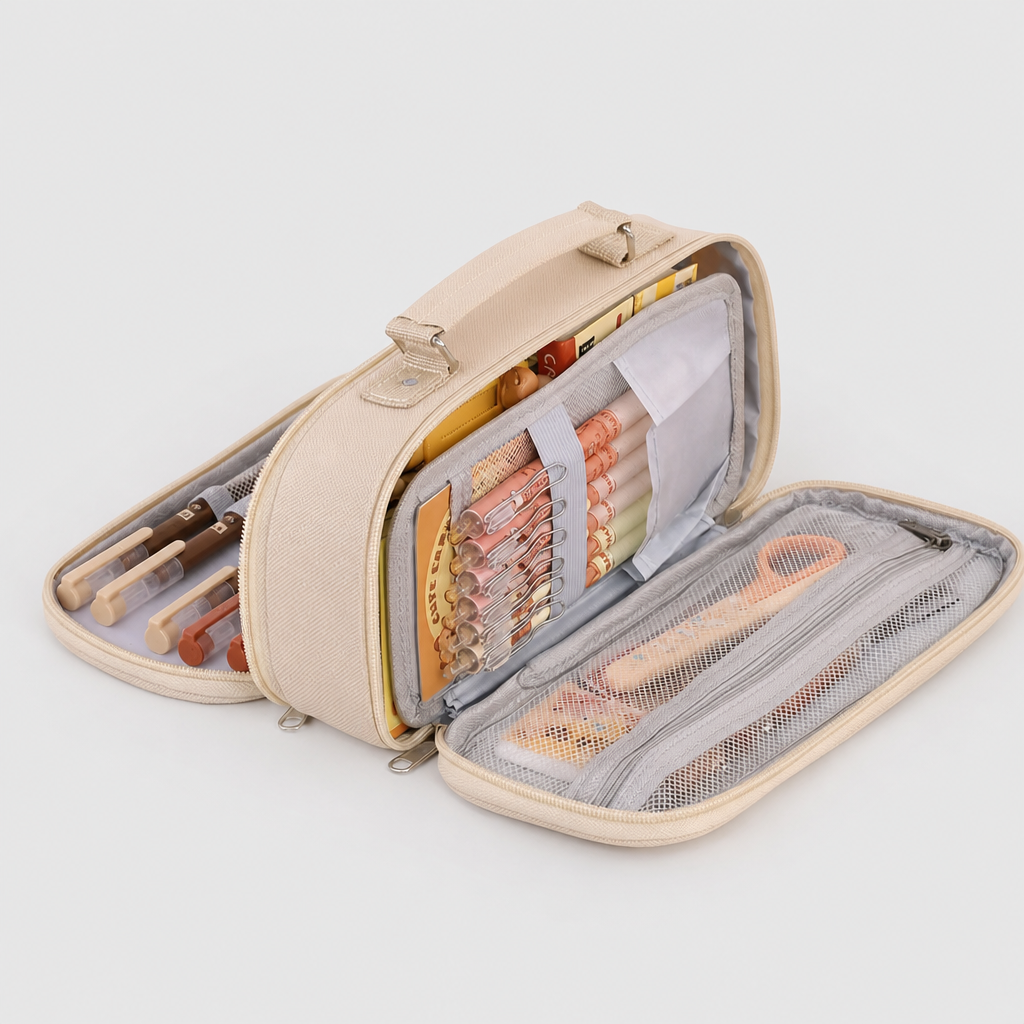 Organizator na przybory szkolne i biurowe z wieloma przegródkami