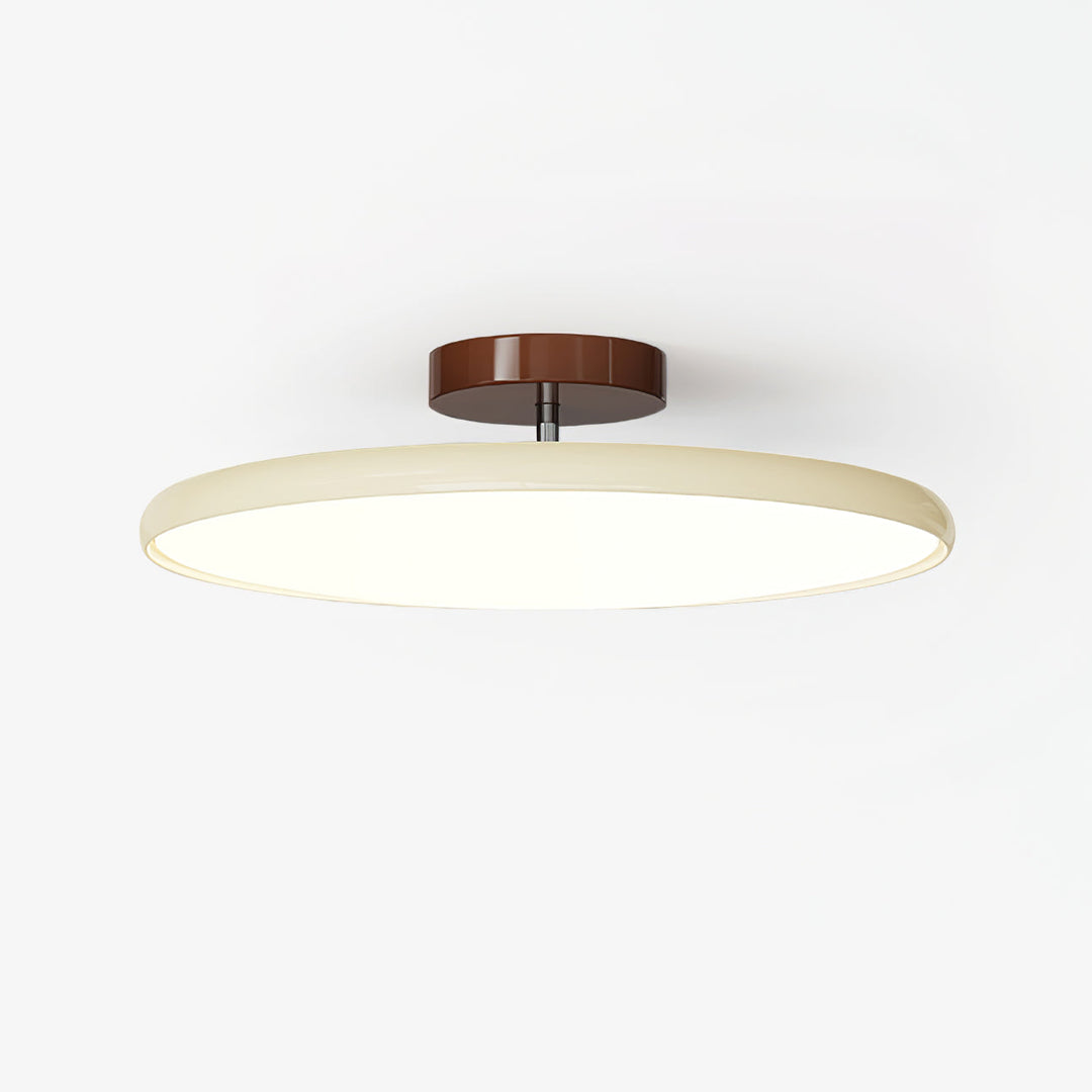 Beżowa lampa sufitowa LED okrągła, smukła, regulowana, nowoczesne oświetlenie do salonu.