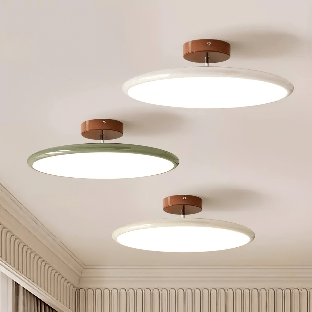 Beżowa domowa lampa sufitowa LED, okrągła, nowoczesny design do salonu.