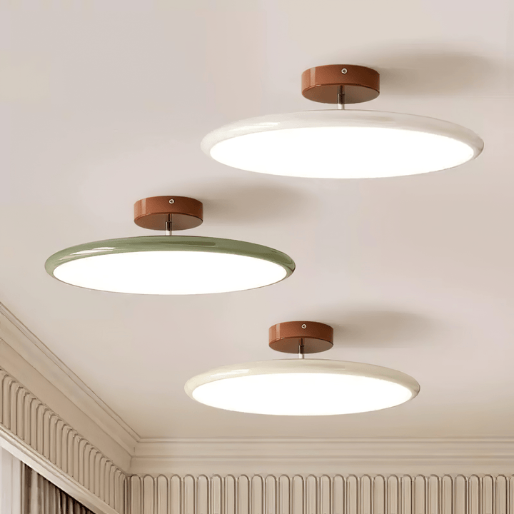 Beżowa domowa lampa sufitowa LED, okrągła, nowoczesny design do salonu.