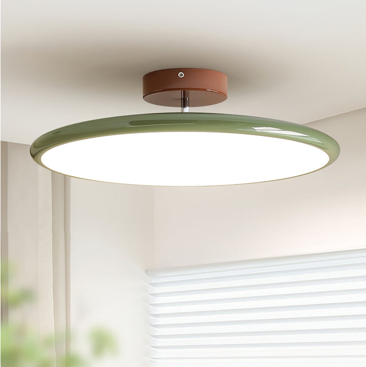 Beżowa lampa LED okrągła, montaż natynkowy, do nowoczesnej kuchni.