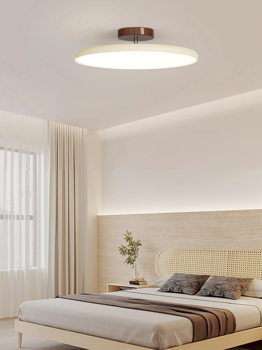 Beżowe eleganckie oświetlenie sufitowe LED, smukłe, okrągłe do salonu.