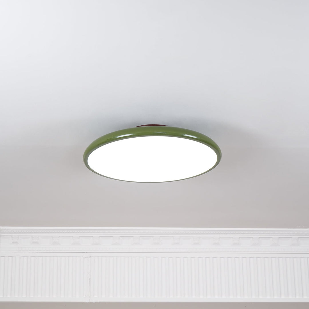 Zielone eleganckie oświetlenie sufitowe LED, smukłe, okrągłe do korytarza.
