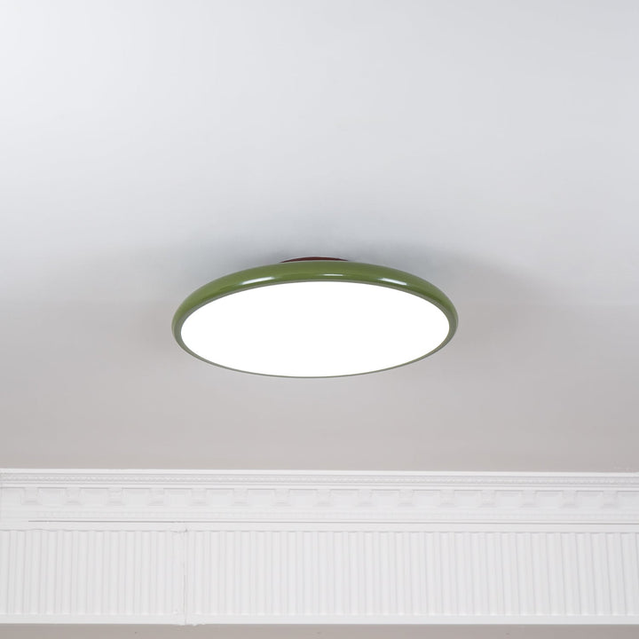 Zielone eleganckie oświetlenie sufitowe LED, smukłe, okrągłe do korytarza.