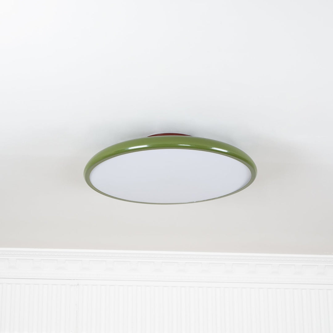 Zielona regulowana lampa LED sufitowa, okrągła, do kuchni.
