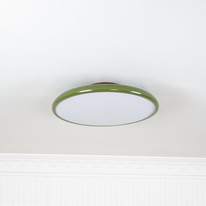 Zielona regulowana lampa LED sufitowa, okrągła, do kuchni.
