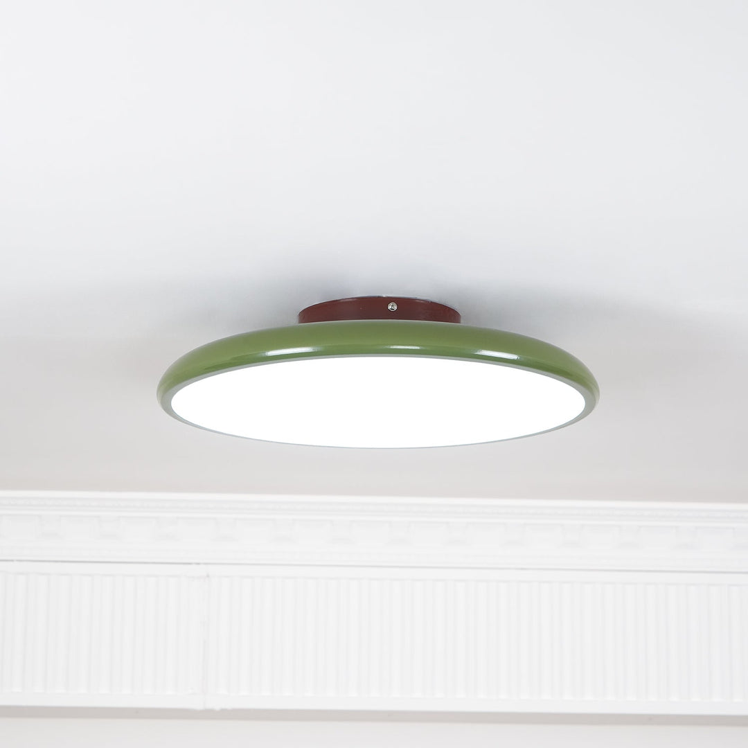 Beżowa lampa sufitowa LED, natynkowa, okrągła, smukła, do kuchni.