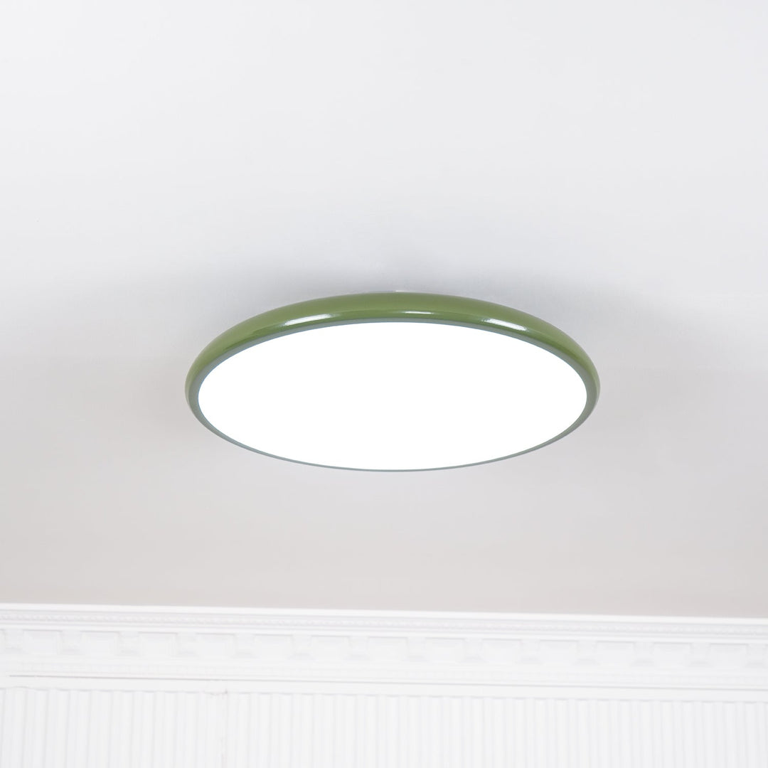 Zielona lampa sufitowa LED, natynkowa, okrągła, smukła, do kuchni.