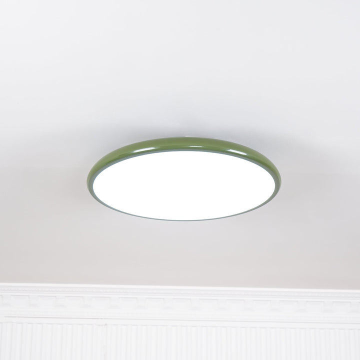 Zielona lampa sufitowa LED, natynkowa, okrągła, smukła, do kuchni.